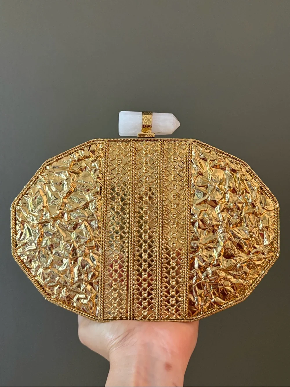 Gold Shell-Inspired Clutch with Mother of Pearl Accents